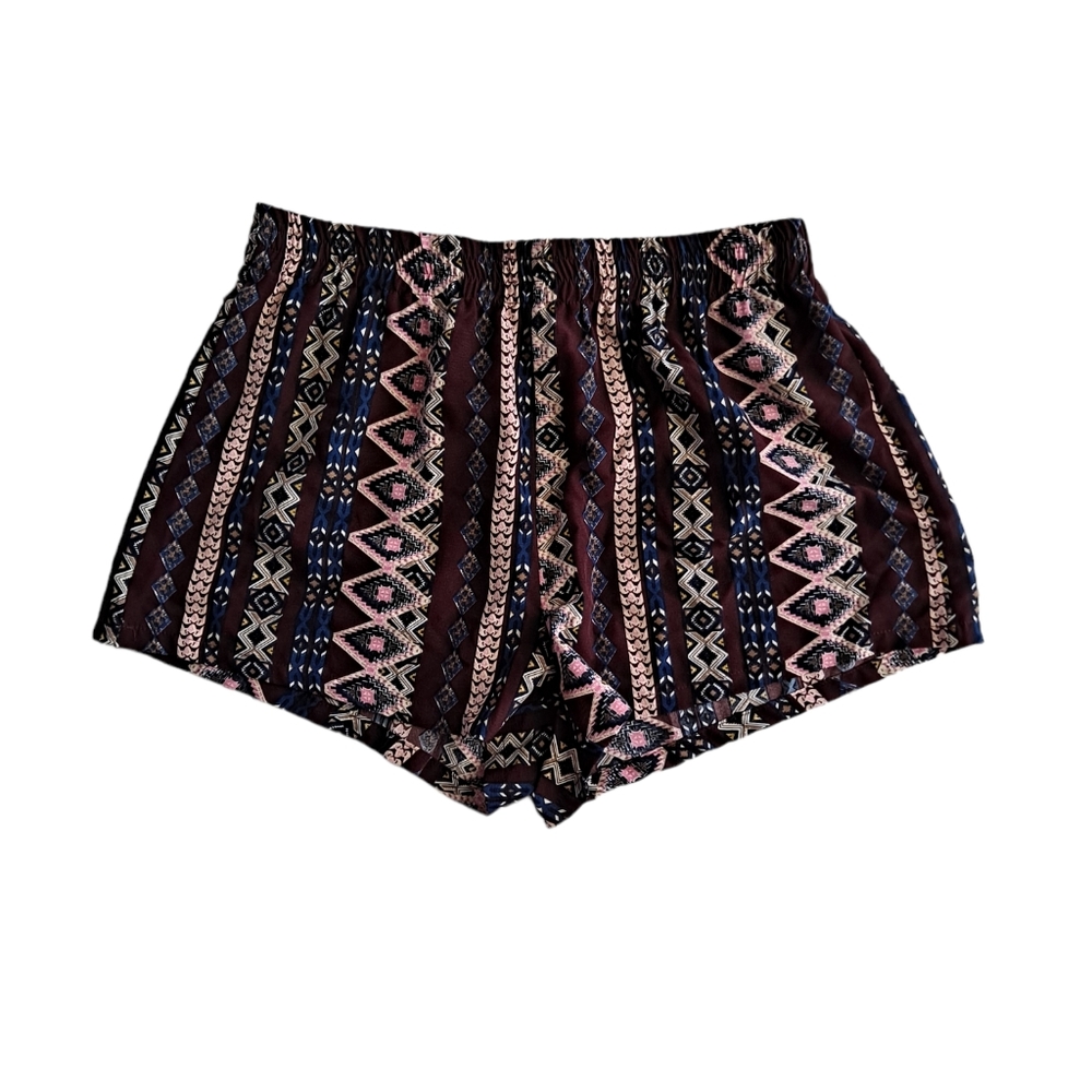 Shein multicolored boho vertical pattern light weight breezy shorts, lar…